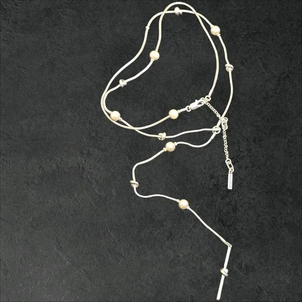 Kenneth Cole Silver Tone‎ Long Y-Drop Station Necklace 30